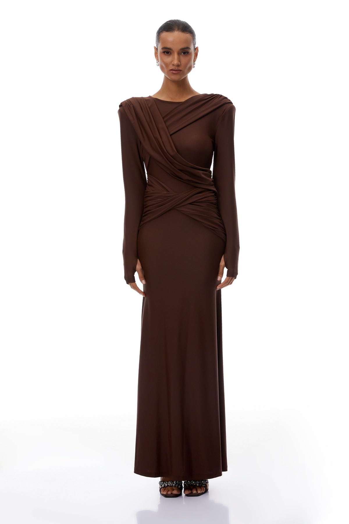 Jeanne Brown Asymmetrical Twisted Maxi Dress