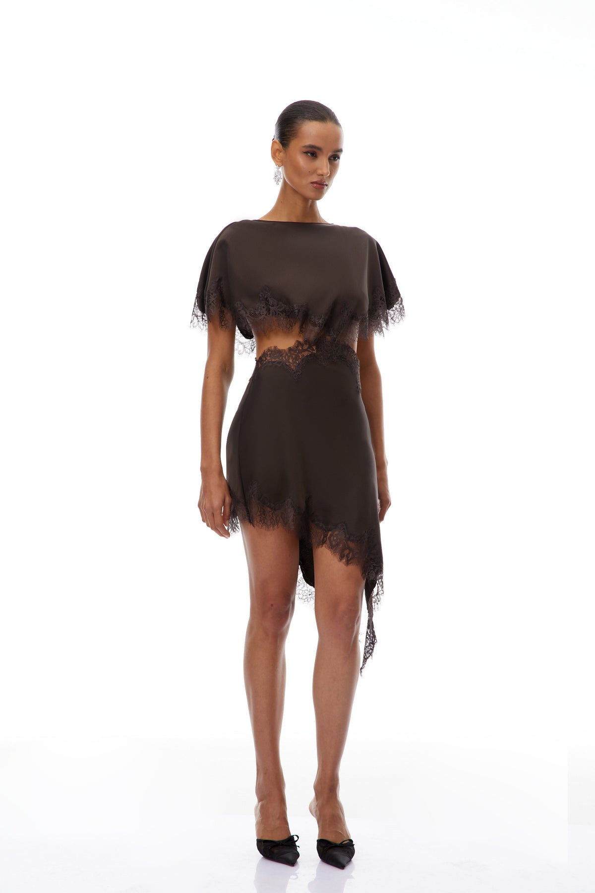 Henrik Brown Lace Trim Dress