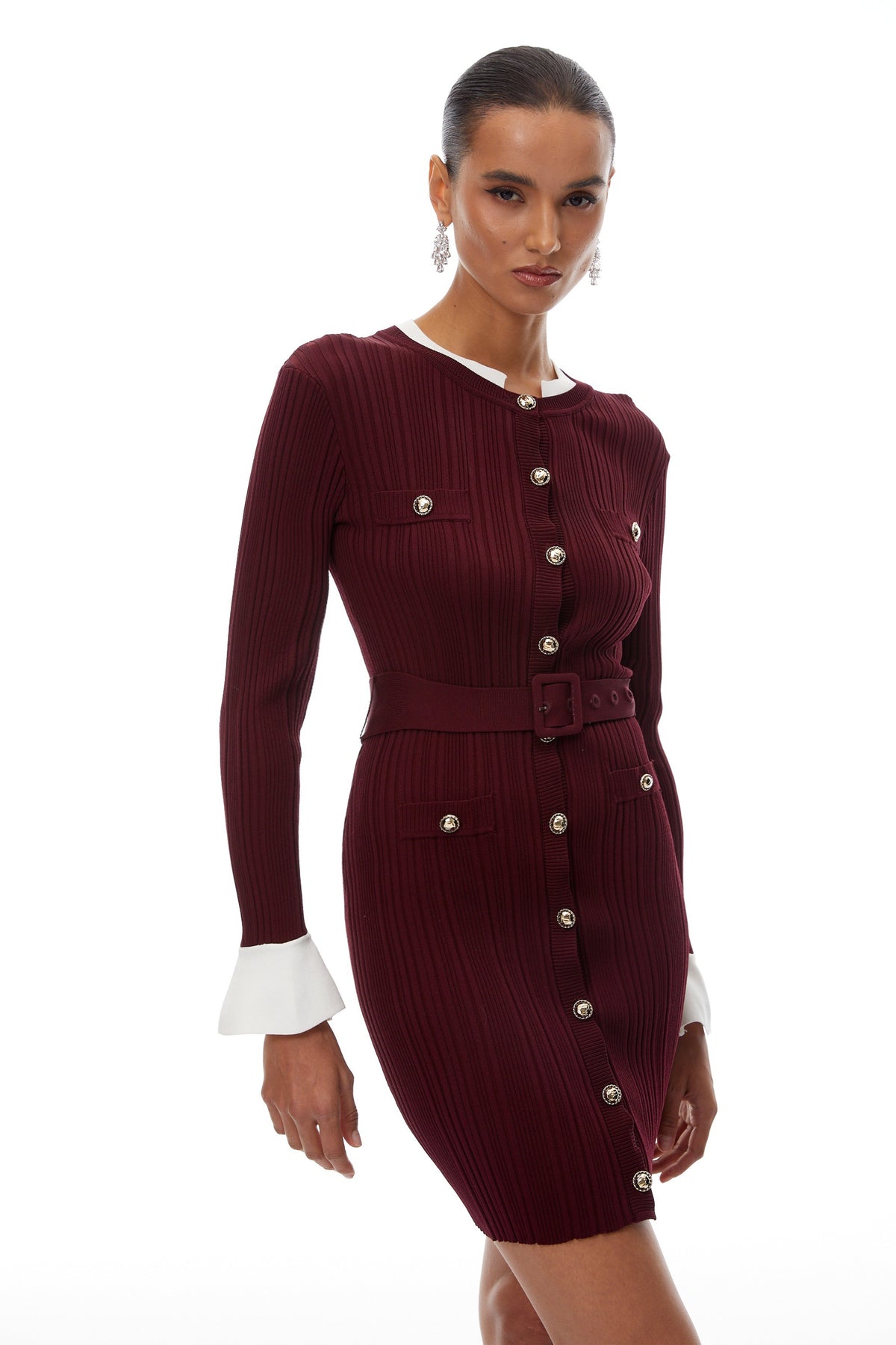 Adèle Red Belted Waist Knitted Mini Dress