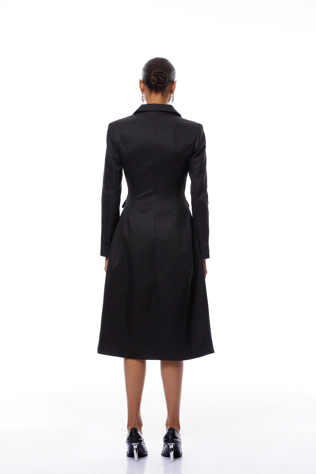 Ortensia Black Double-Breasted Coat Inspired Midi Dress