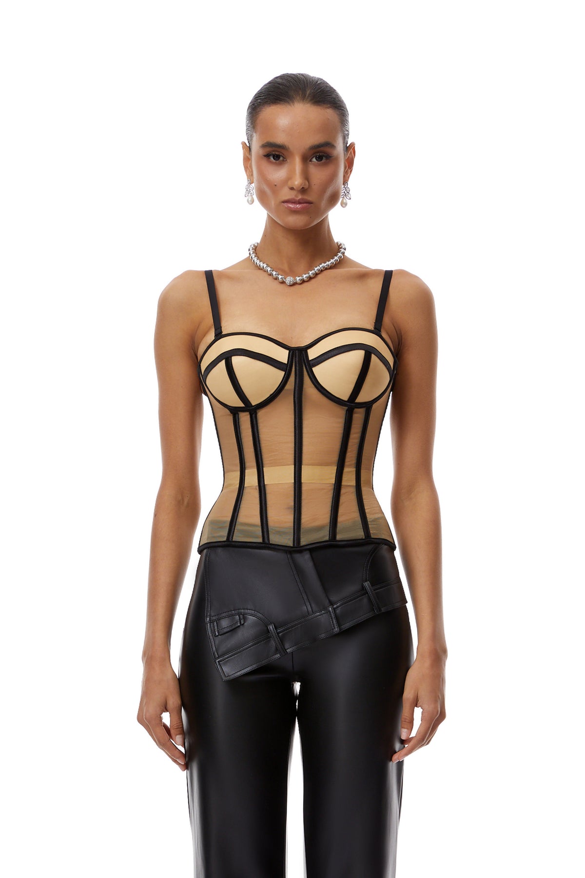 Edda Neutral Sheer Tulle Corset Top