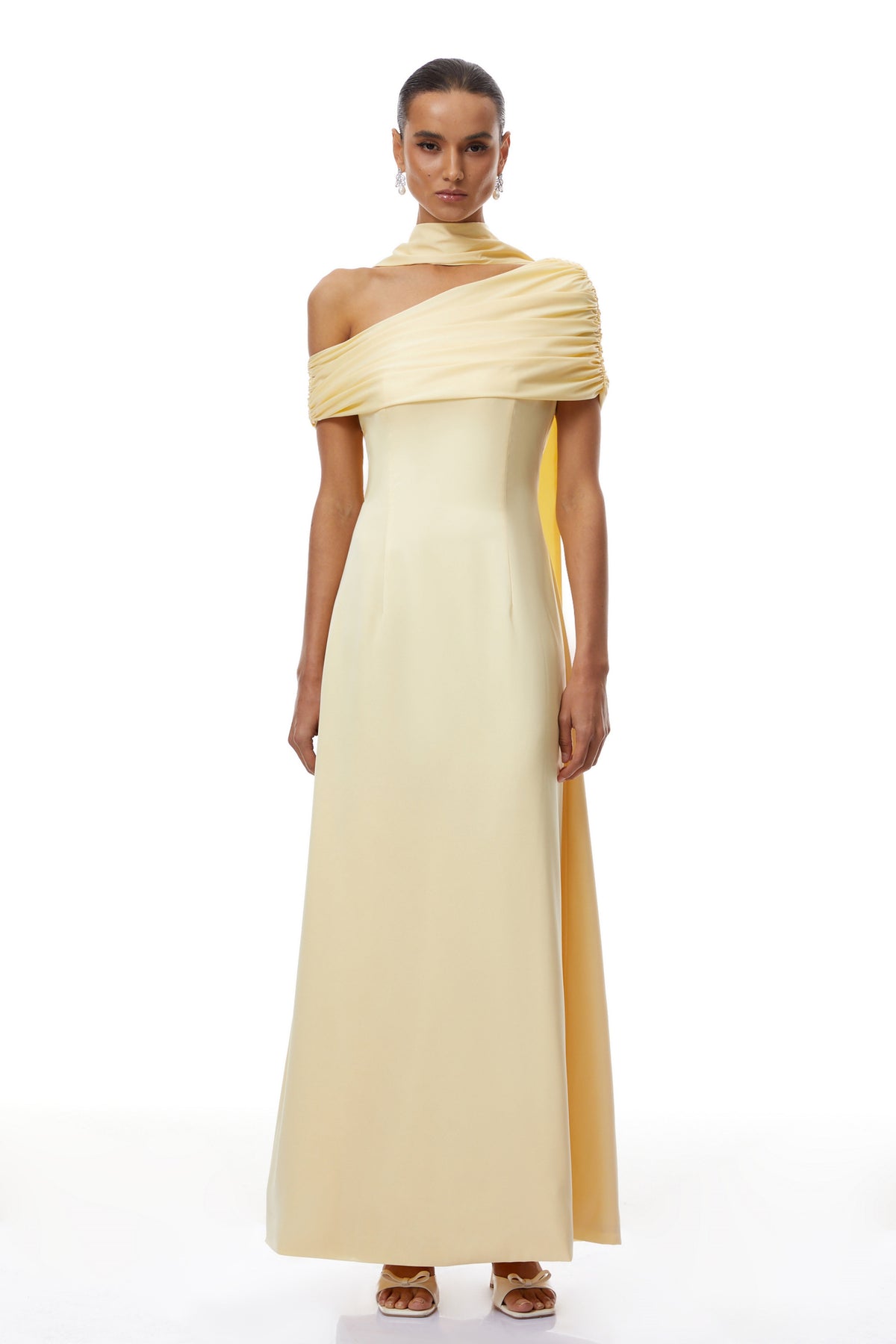 Benedetta Yellow One Shoulder Satin Maxi Dress