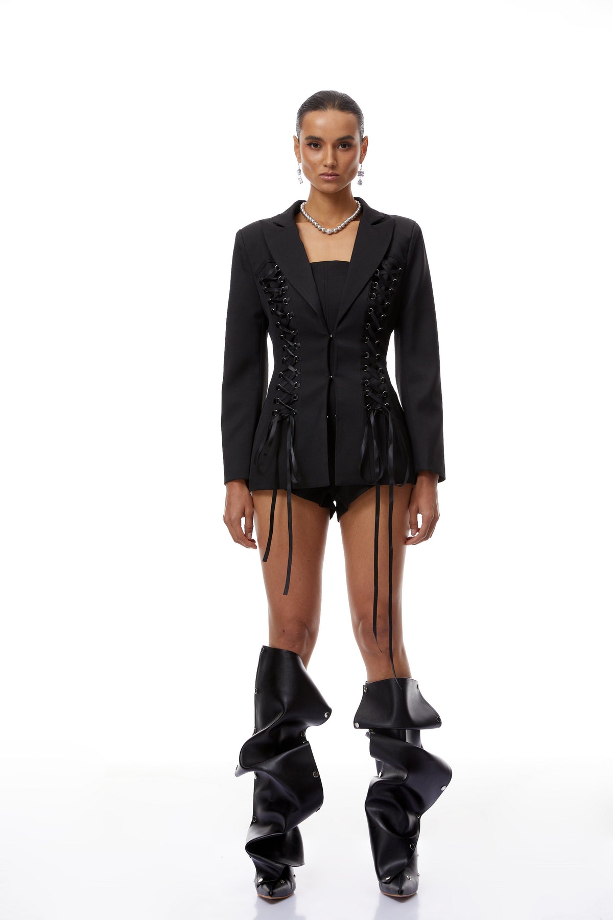 Carys Black Lace-Up Blazer
