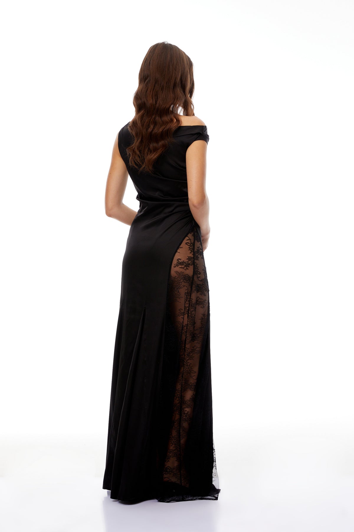 Hazel Black Lace Panel Satin Maxi Dress