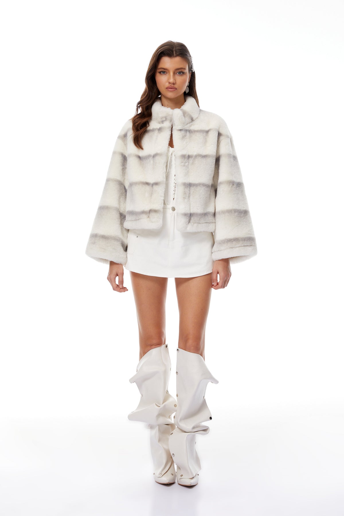 Alina White Gradient Faux Fur Short Coat