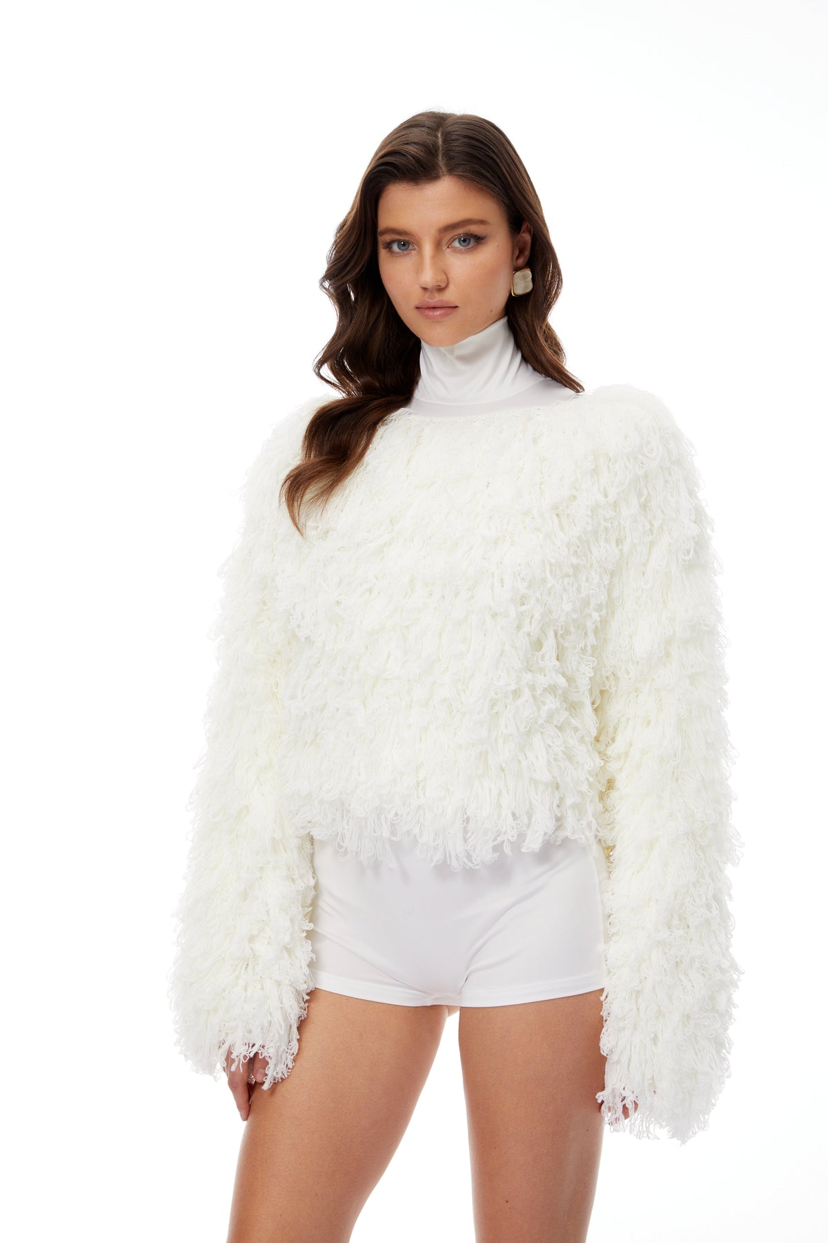 Veronica White Fringed Blouse & Mock Neck Playsuit Set