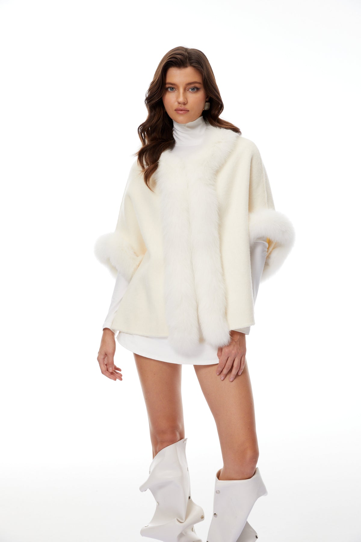 Everleigh White Fur Panel Wool Cape Coat (Final Sale-US Only)