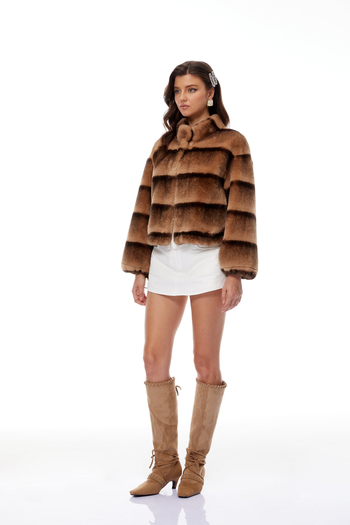 Alina Brown Gradient Faux Fur Short Coat (Final Sale)