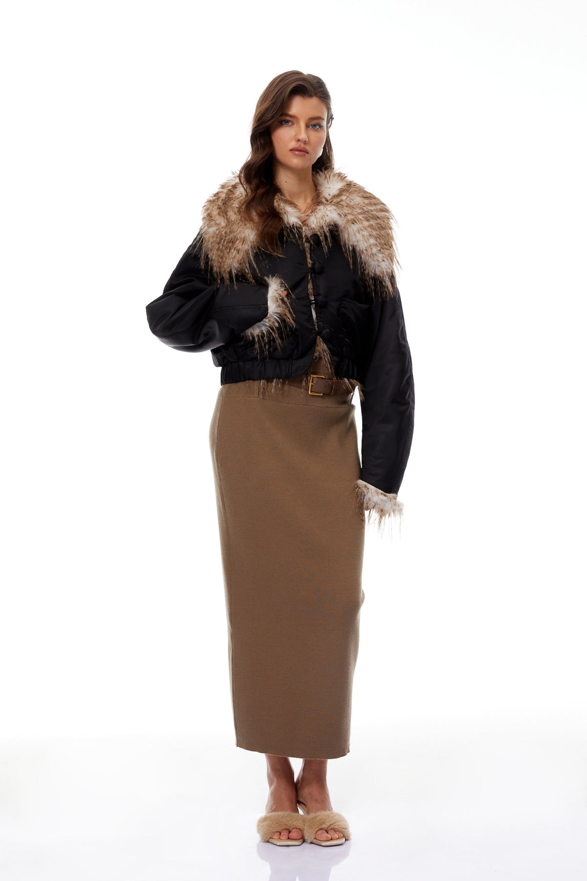 Vincenza Black Ombré Fur Panel Padded Jacket