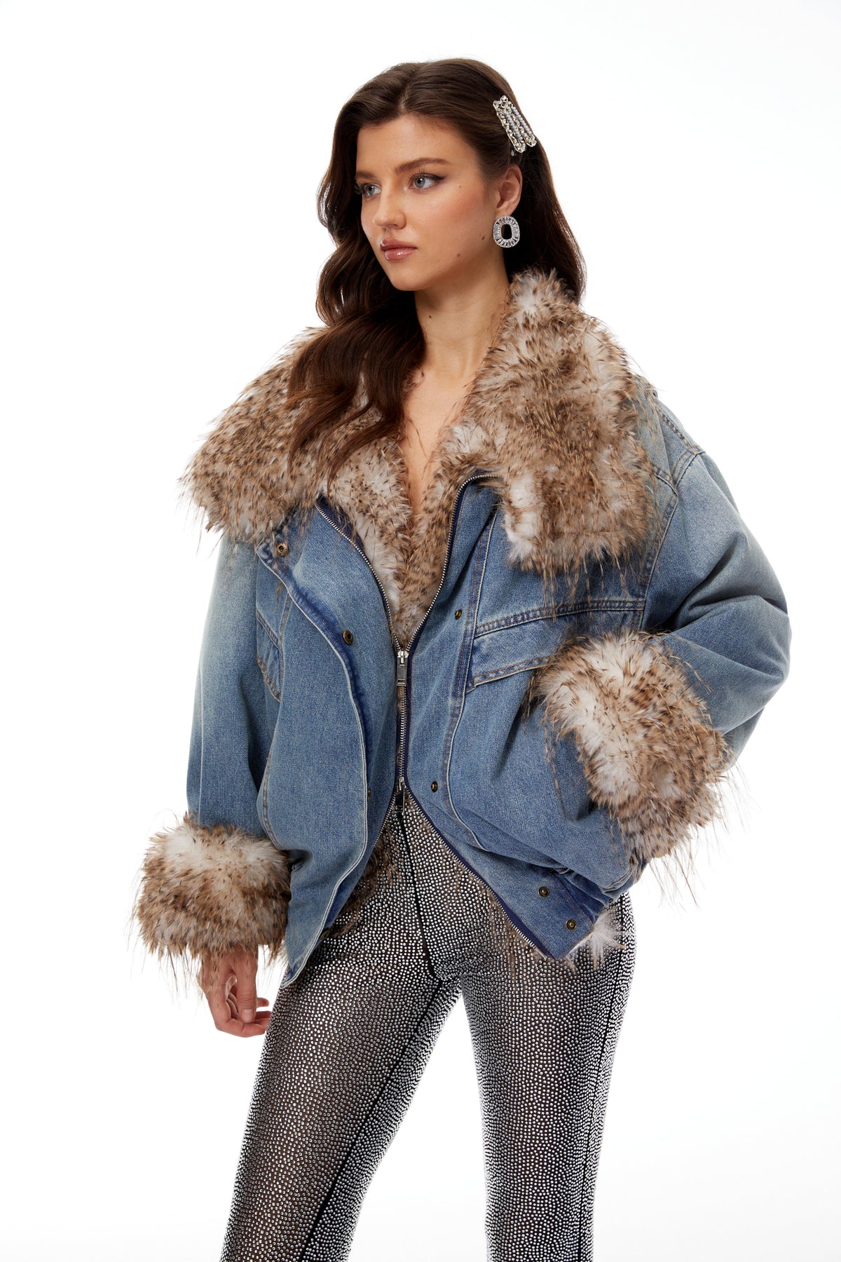Gemma Blue Ombré Feather Panel Denim Jacket
