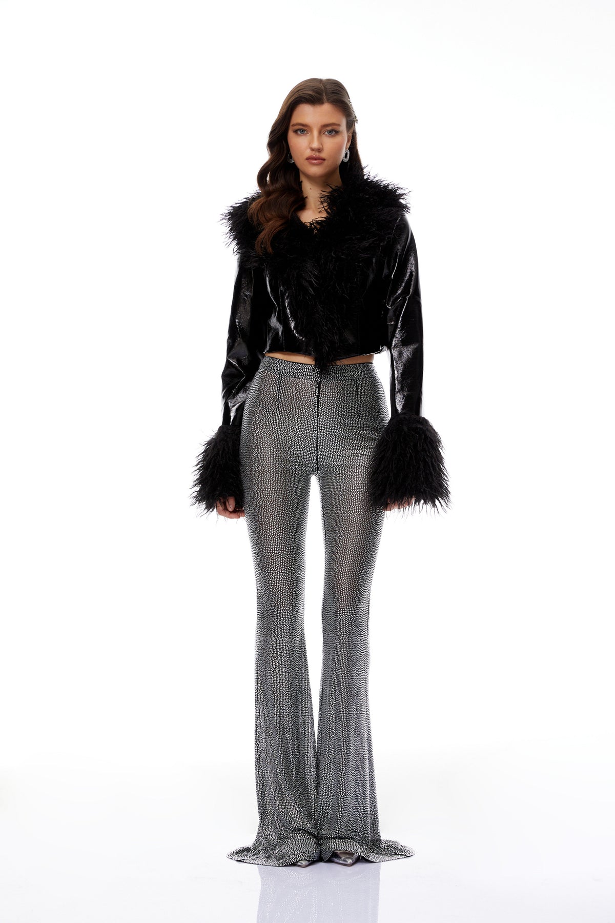 Mildred Black Fur Panel Patent Leather Jacket (Final Sale)