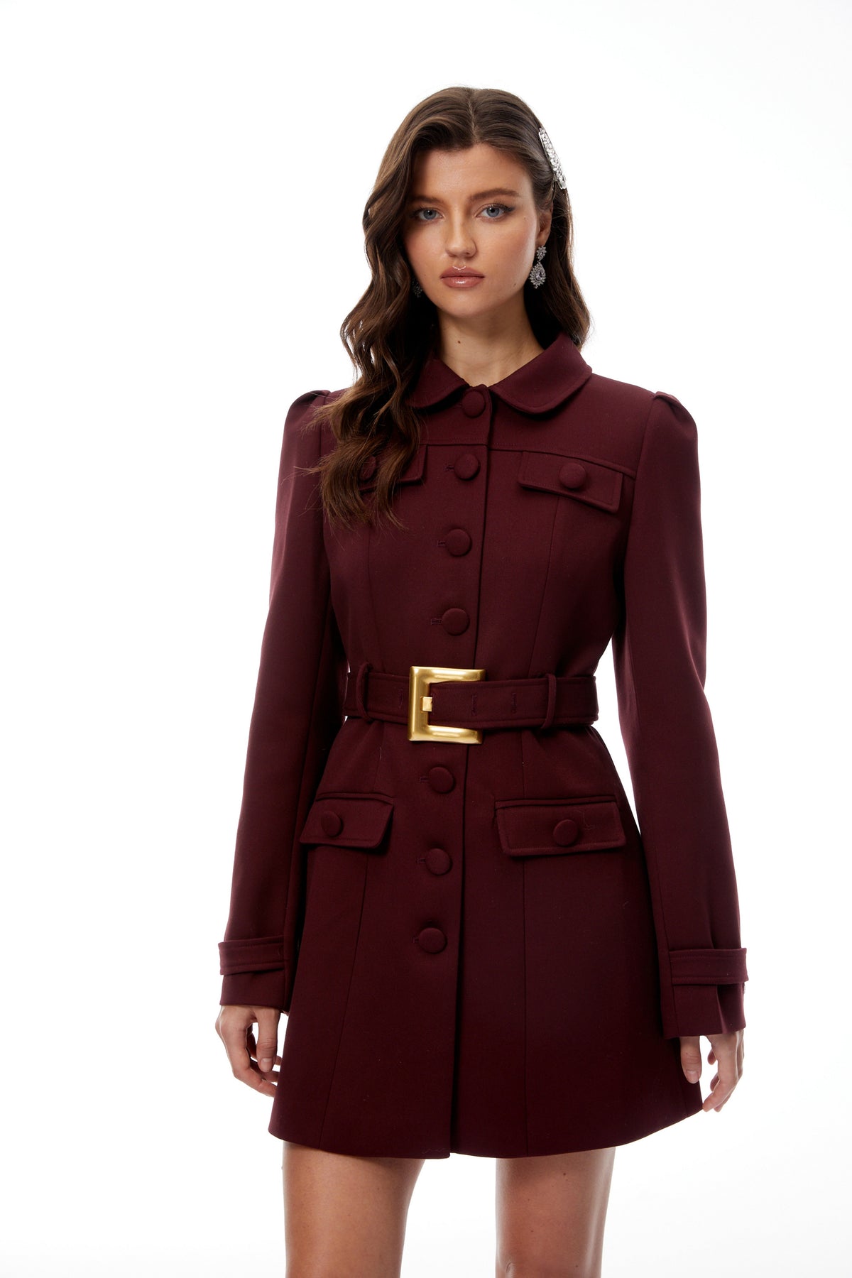 Sofía Burgundy Belted Mini Blazer Dress