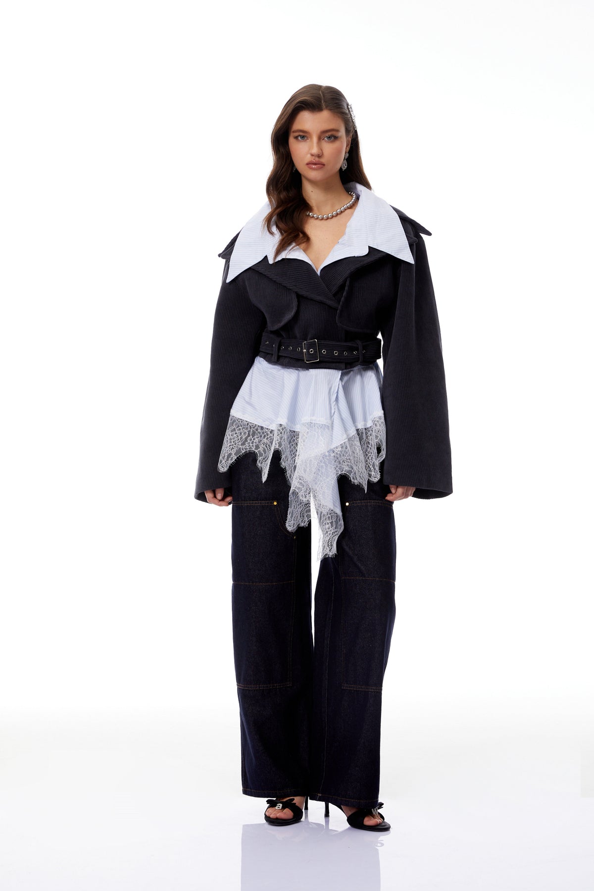 Kaja Charcoal Shirt Panel Corduroy Jacket