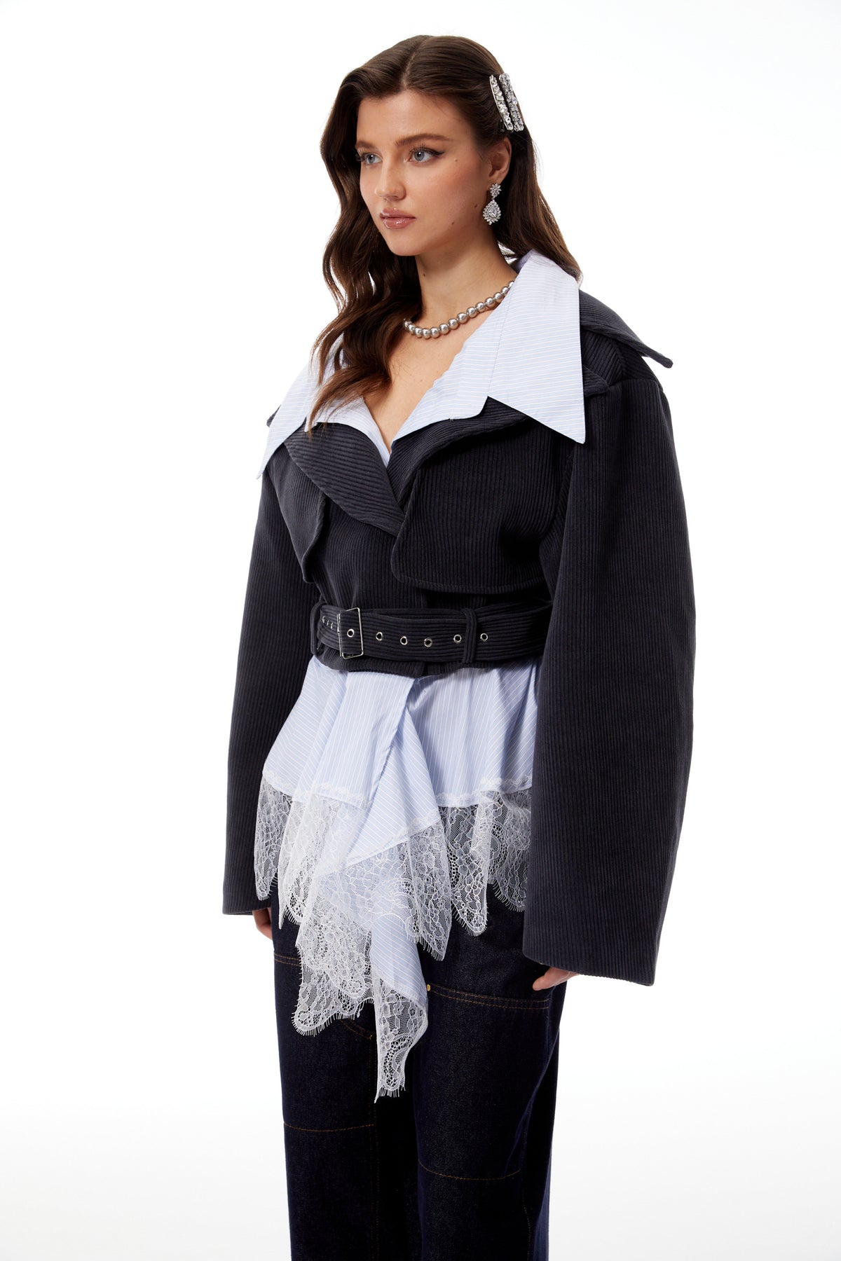 Kaja Charcoal Shirt Panel Corduroy Jacket