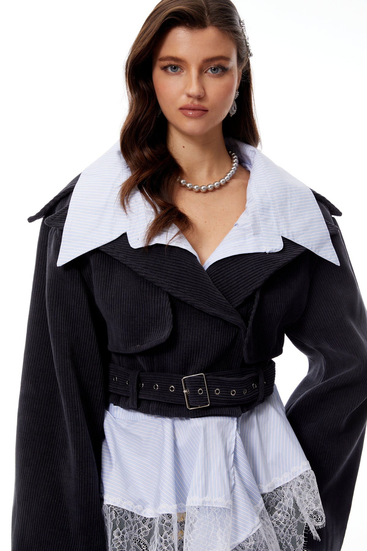 Kaja Charcoal Shirt Panel Corduroy Jacket