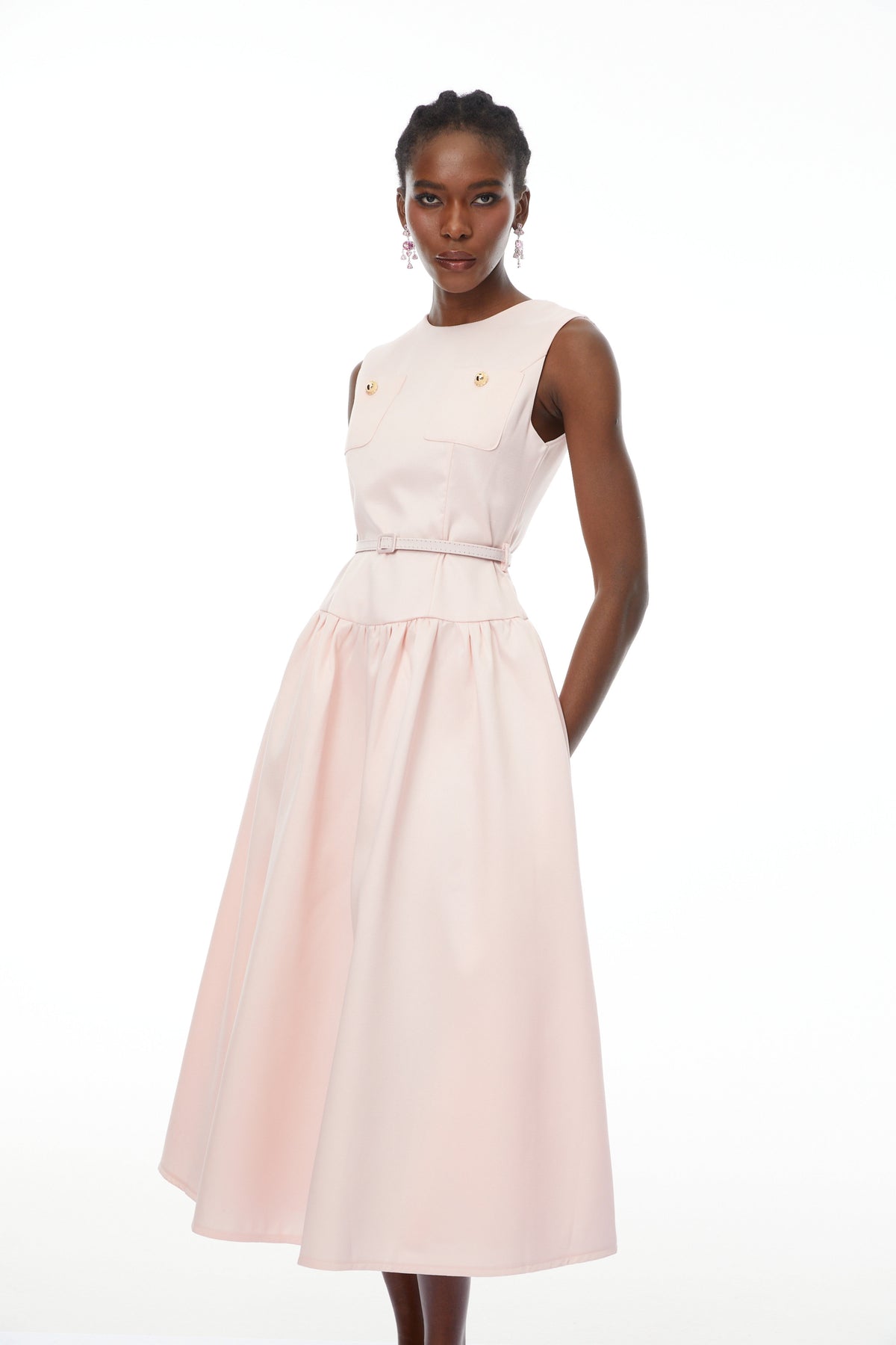 Triana Pink Belt Waist Satin Maxi Dress