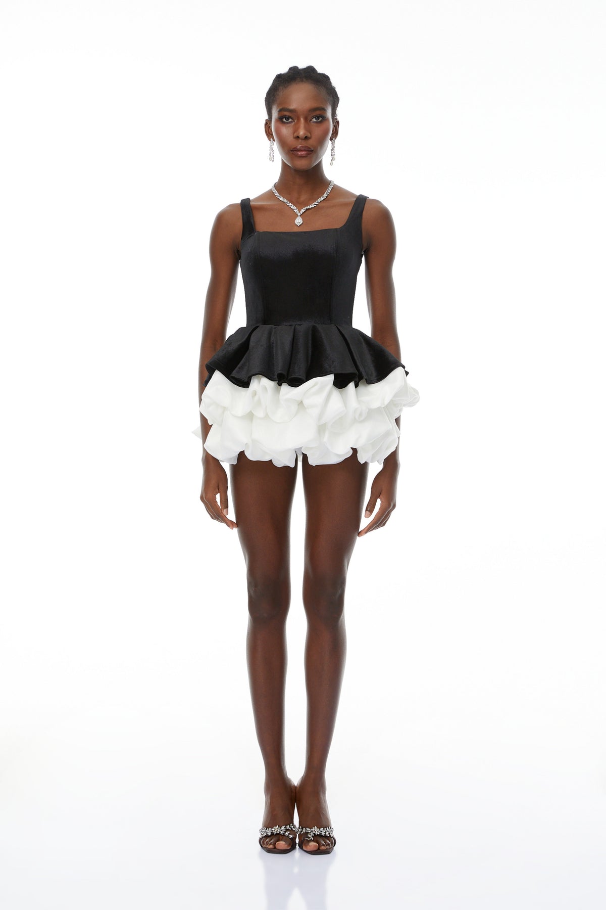 Saveria Color Block Bubble Velvet Mini Dress