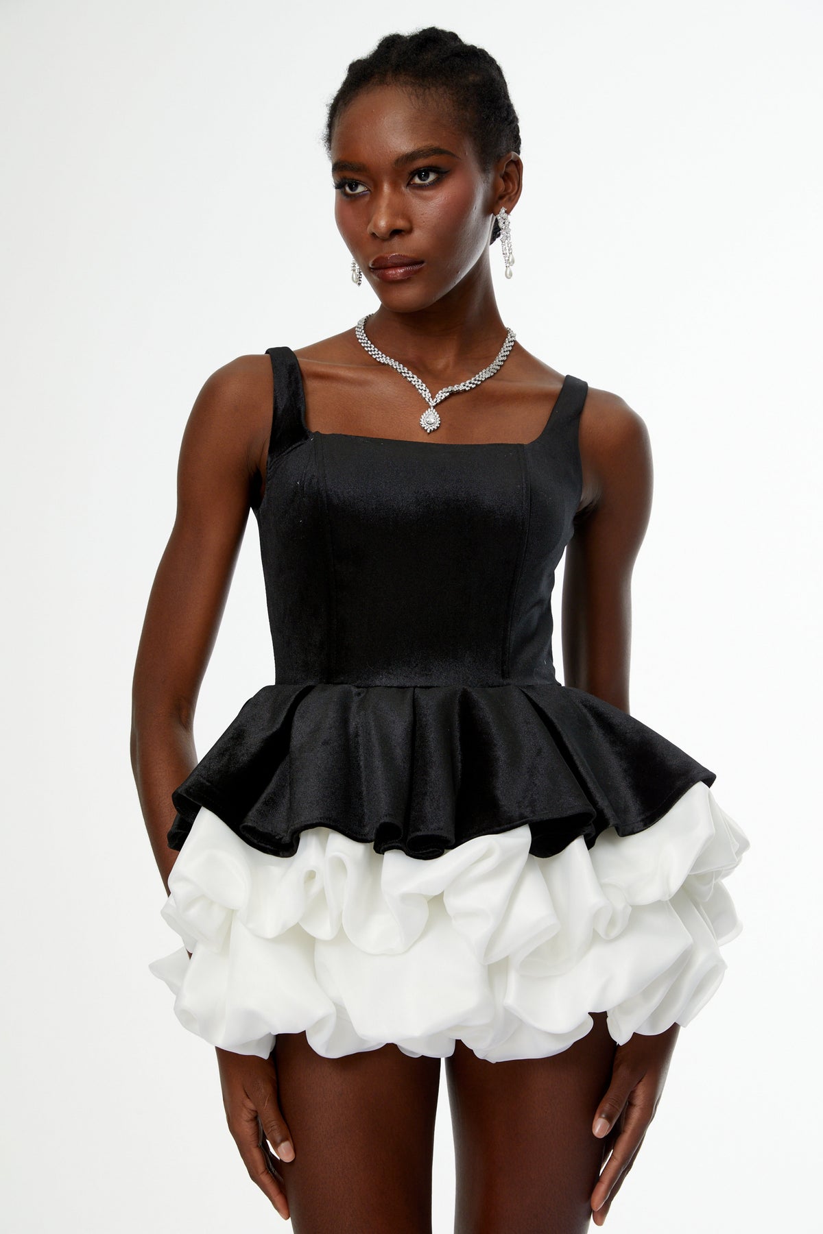 Saveria Color Block Bubble Velvet Mini Dress