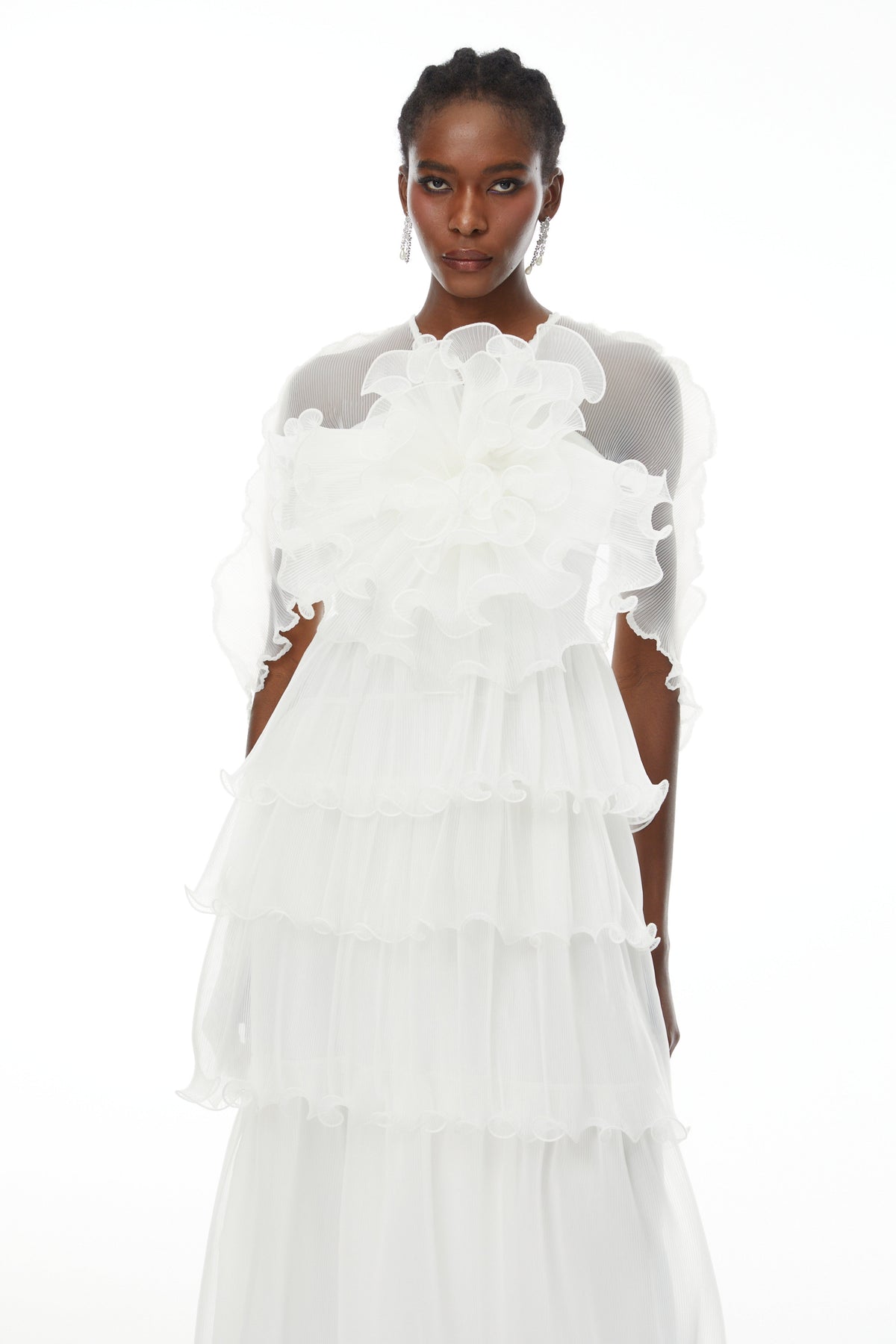 Simona White Floral Ruffled Tiered Midi Dress (Final Sale)