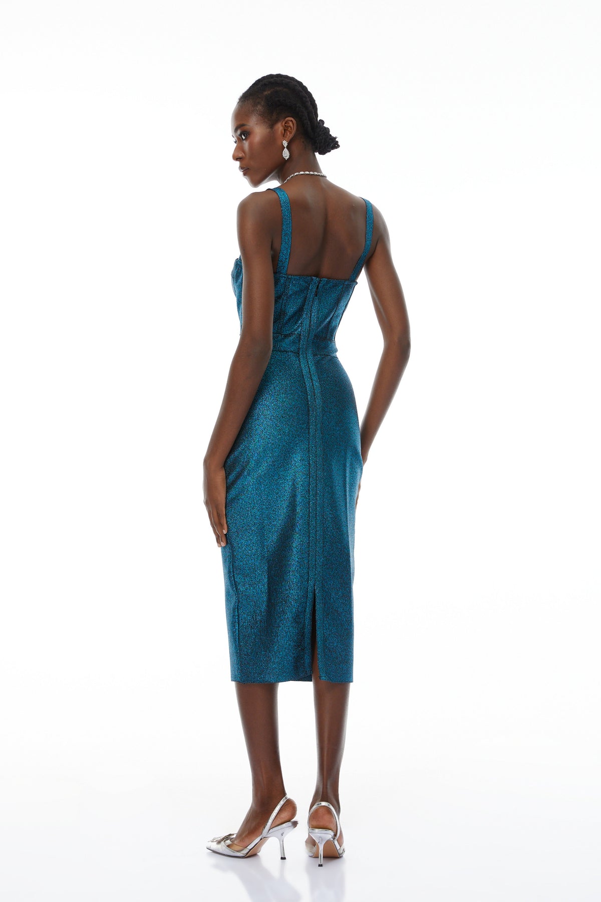 Edwina Blue Bandage Corset Midi Dress (Final Sale-US Only)