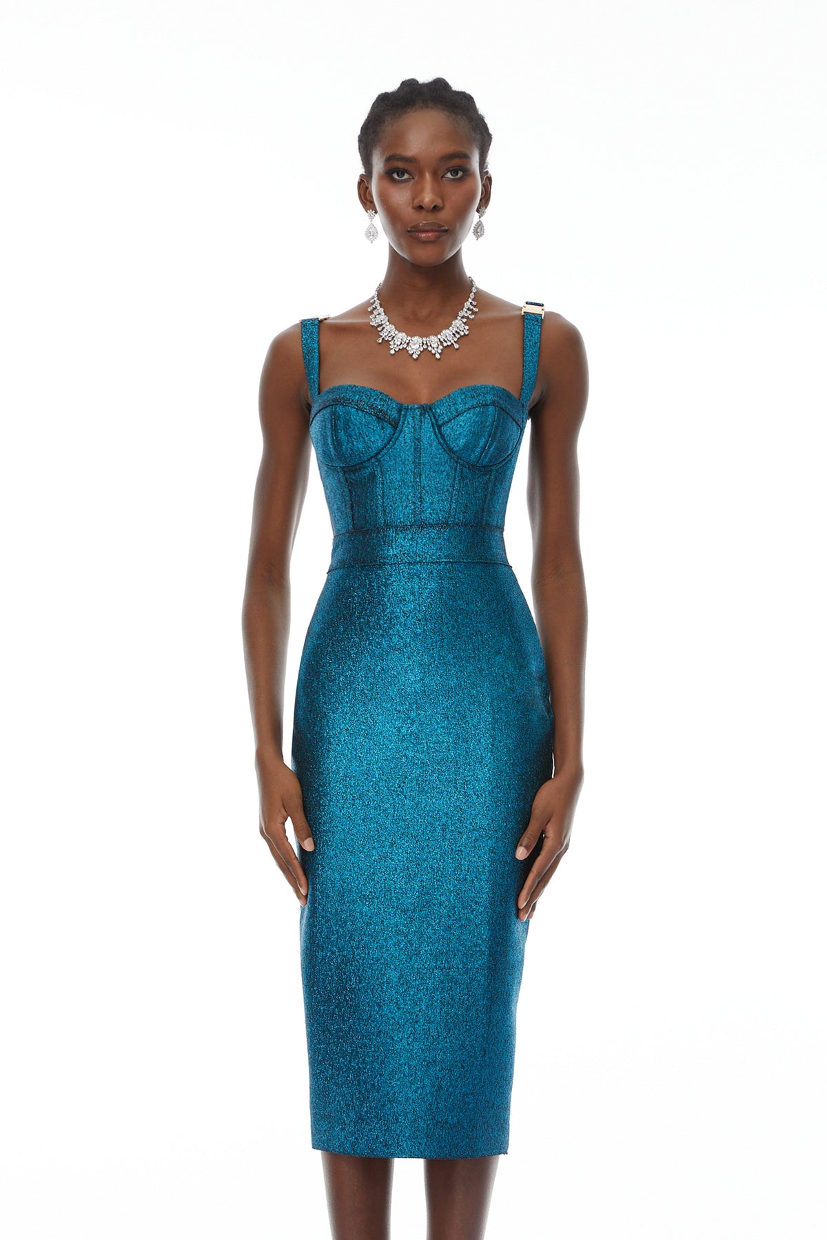 Edwina Blue Bandage Corset Midi Dress (Final Sale-US Only)
