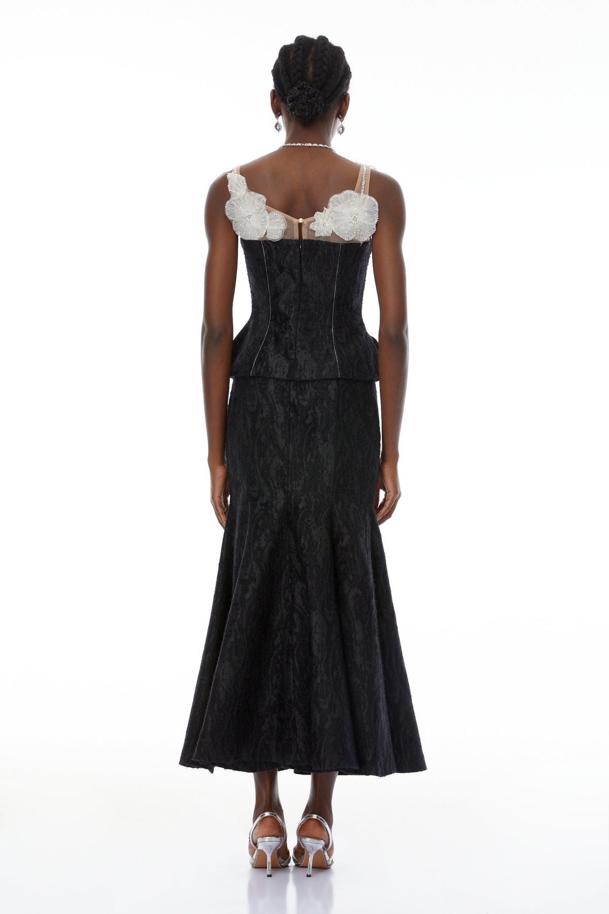 Mina Black Textured Strapless Top & Skirt Set