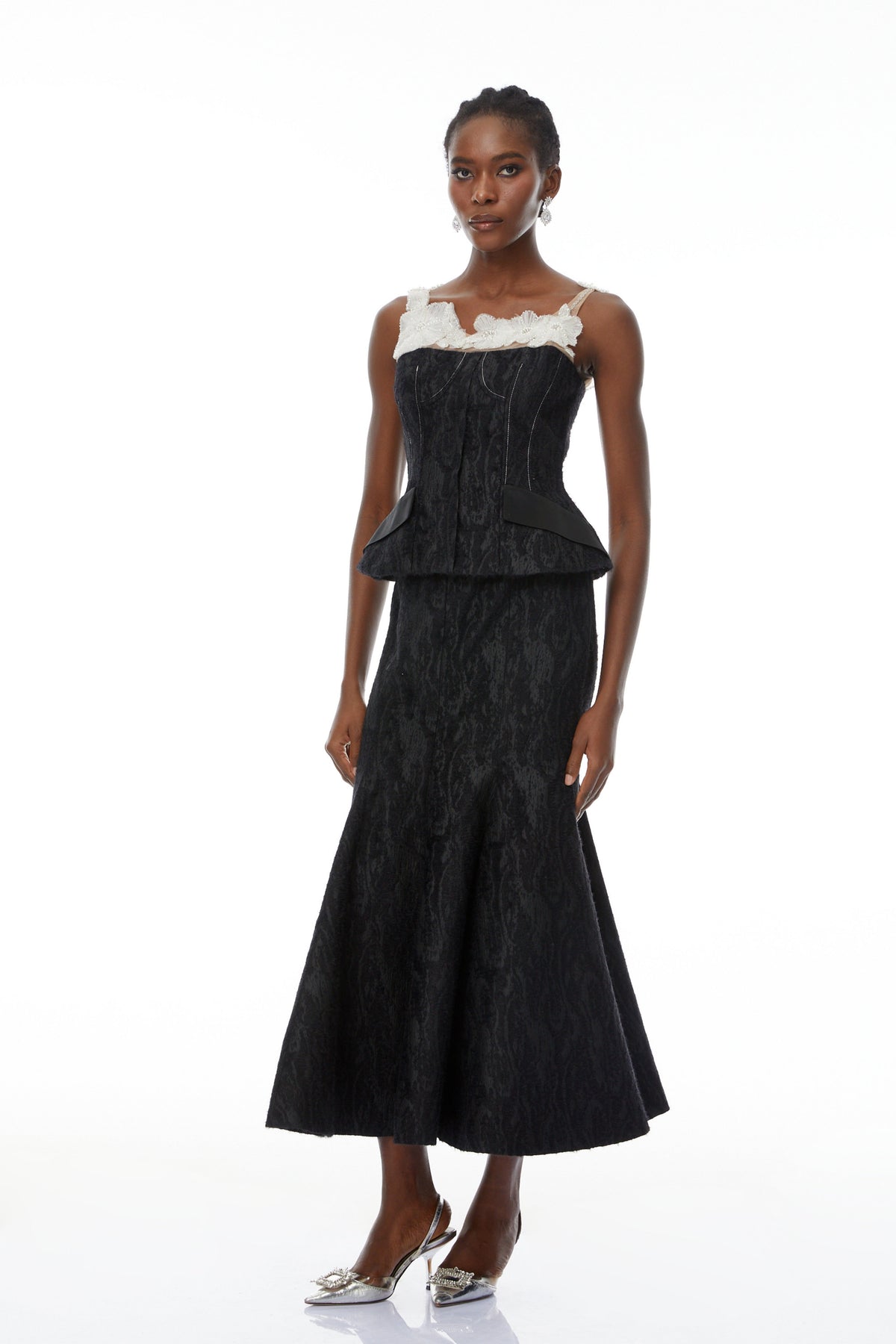 Mina Black Textured Strapless Top & Skirt Set