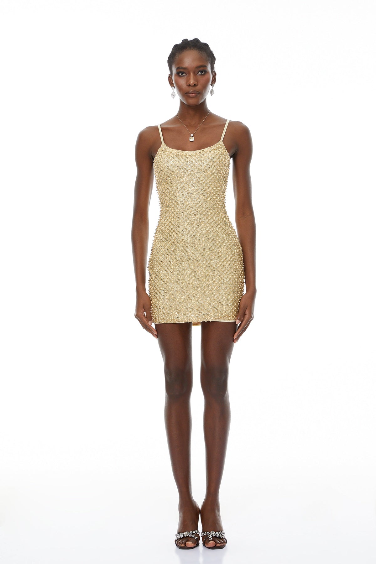 Gaia Gold Beaded Bodycon Mini Dress(Final Sale-US Only)