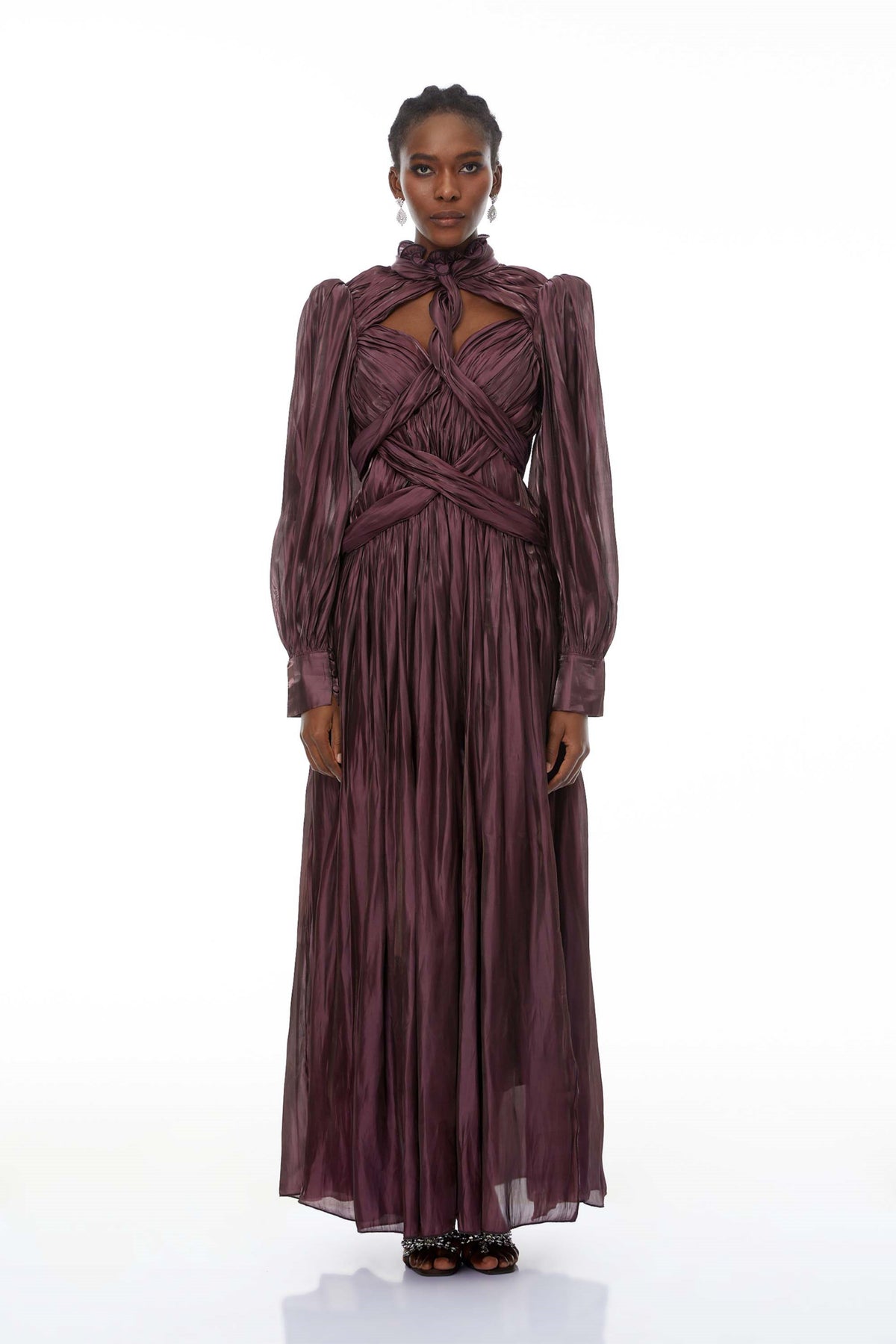 Sage Brown Crossed Design Maxi Dress (Final Sale-US Only)