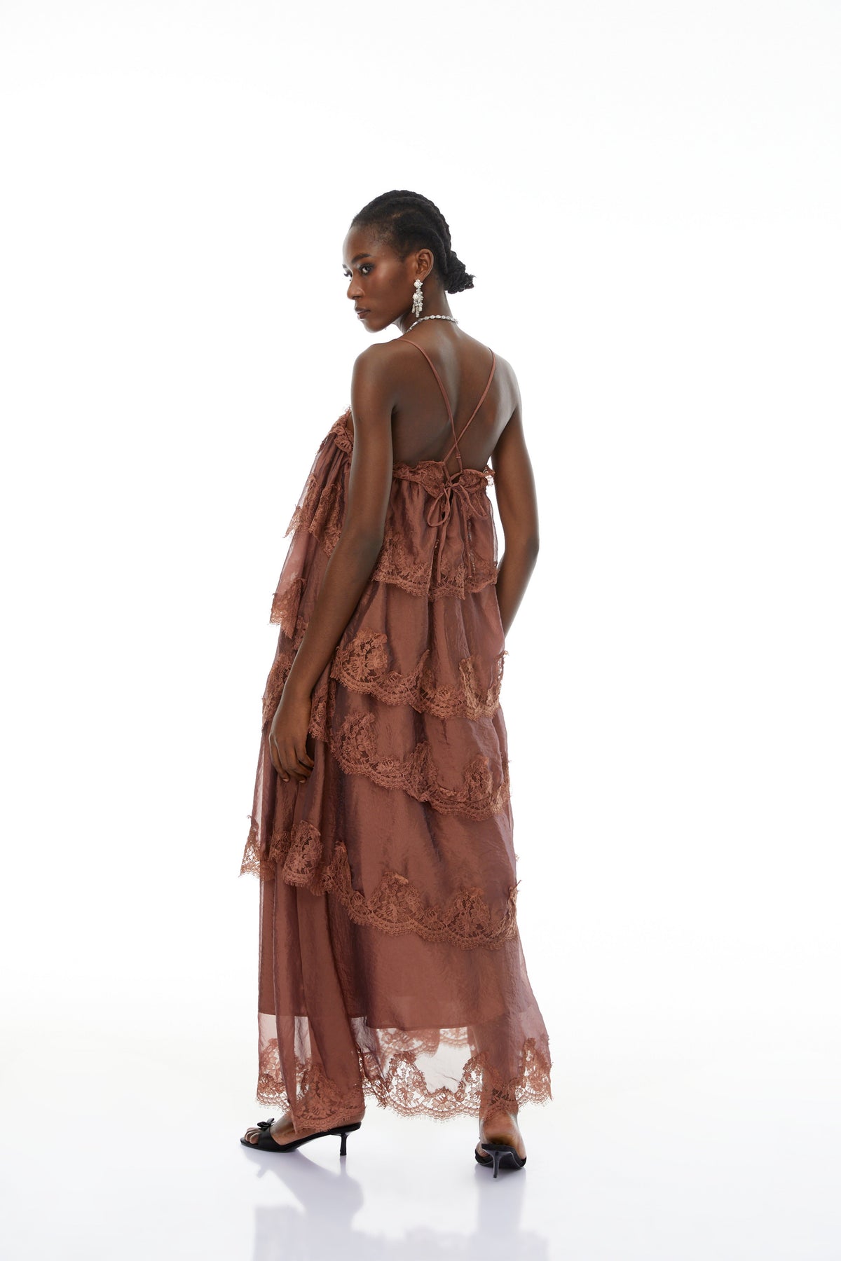 Sloane Brown Ruffled Lace Trim Maxi Dress (Final Sale-US Only)