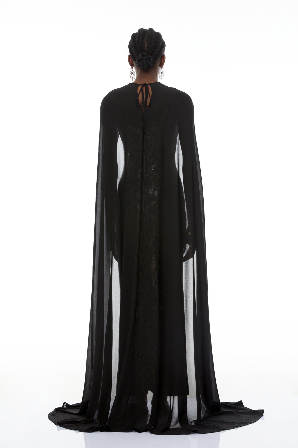 Lorenzo Black Cape & Leopard Print Maxi Dress Set (Final Sale)