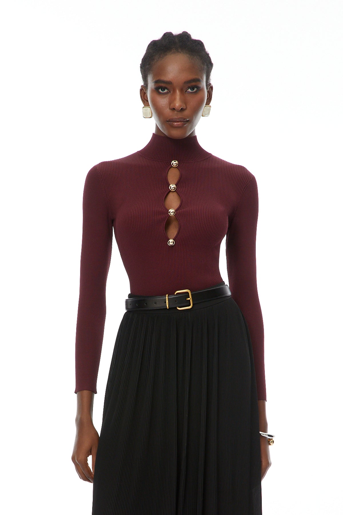 Thiago Burgundy Cut-Out Knit Top