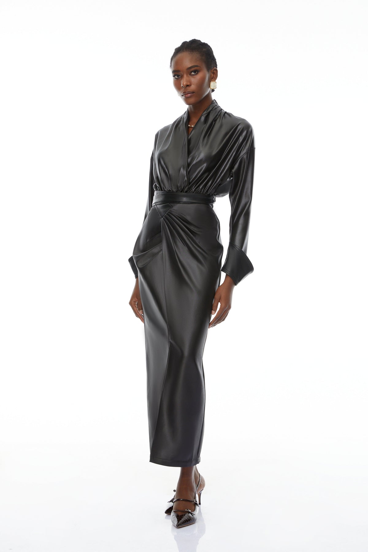 Rocío Black Leather Bodysuit & Skirt Set