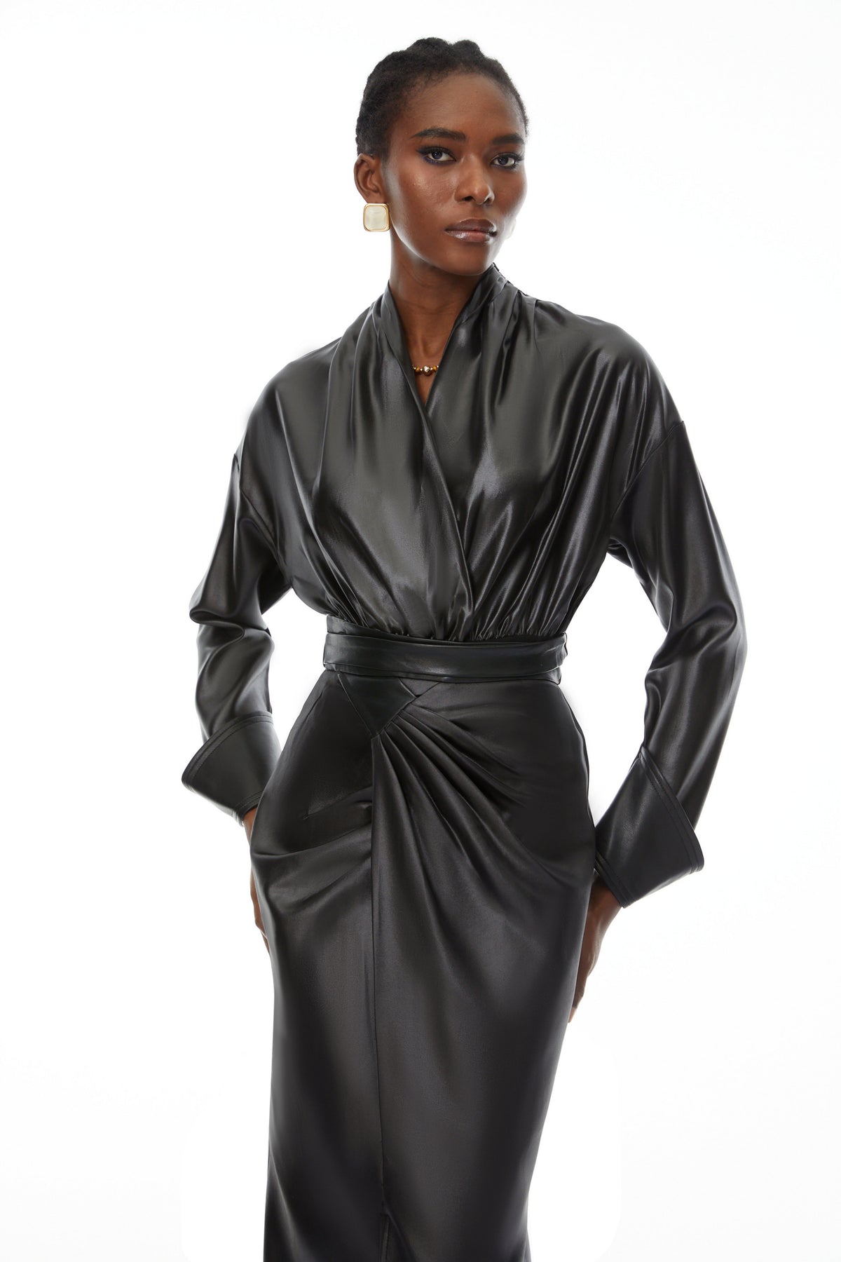 Rocío Black Leather Bodysuit & Skirt Set