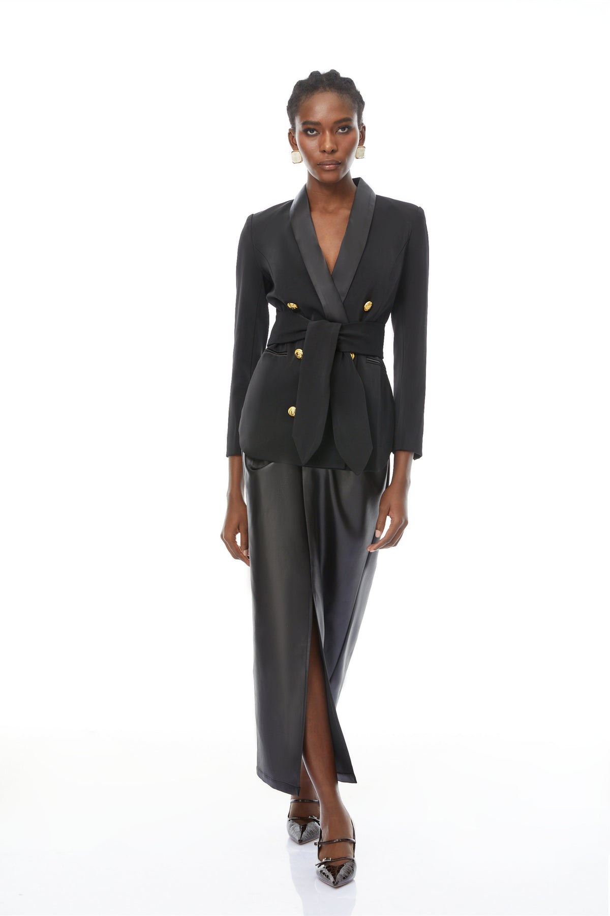 Octavia Black Belted Double-Breasted Blazer