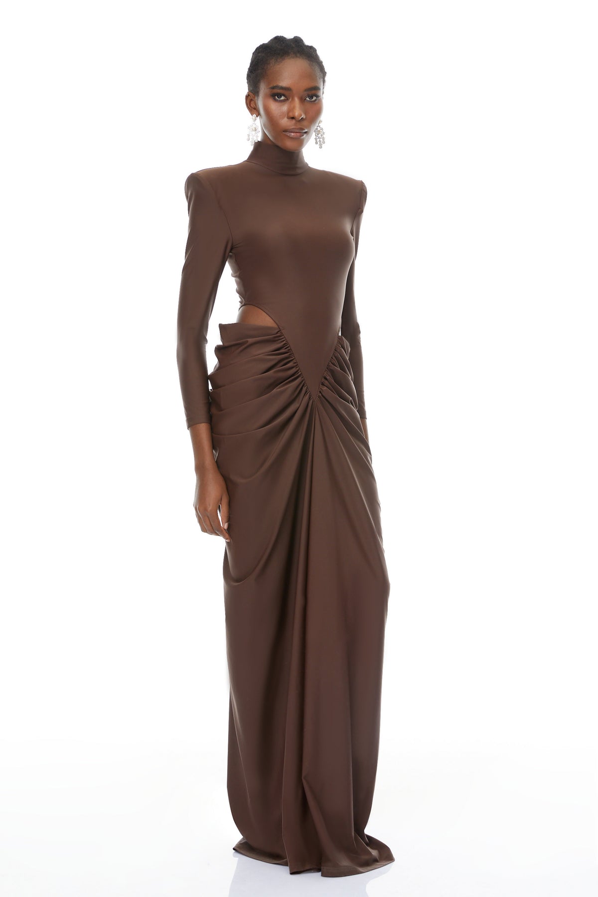 Arlene Brown Cut Out Ruched Maxi Dress