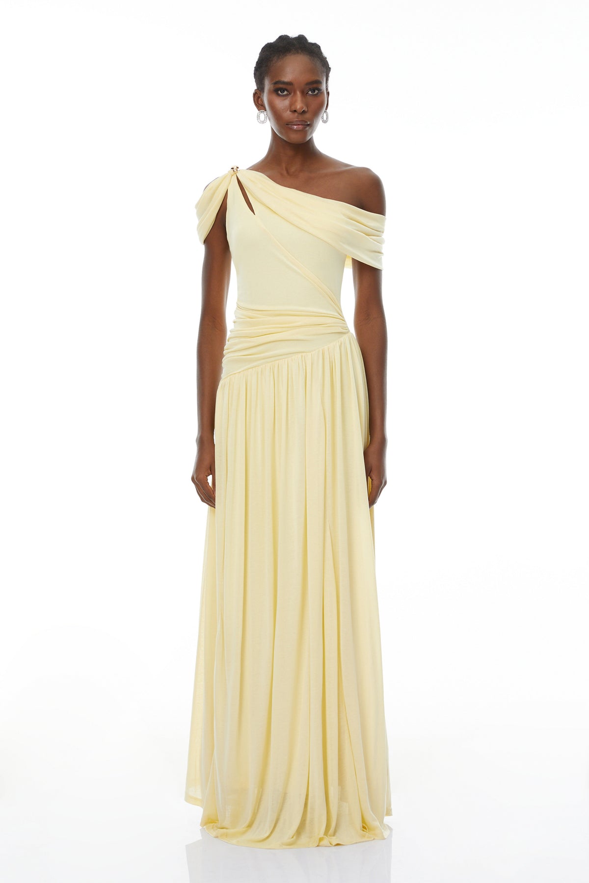 Sigrun Yellow Asymmetrical Gathered Maxi Dress (Final Sale-US Only)