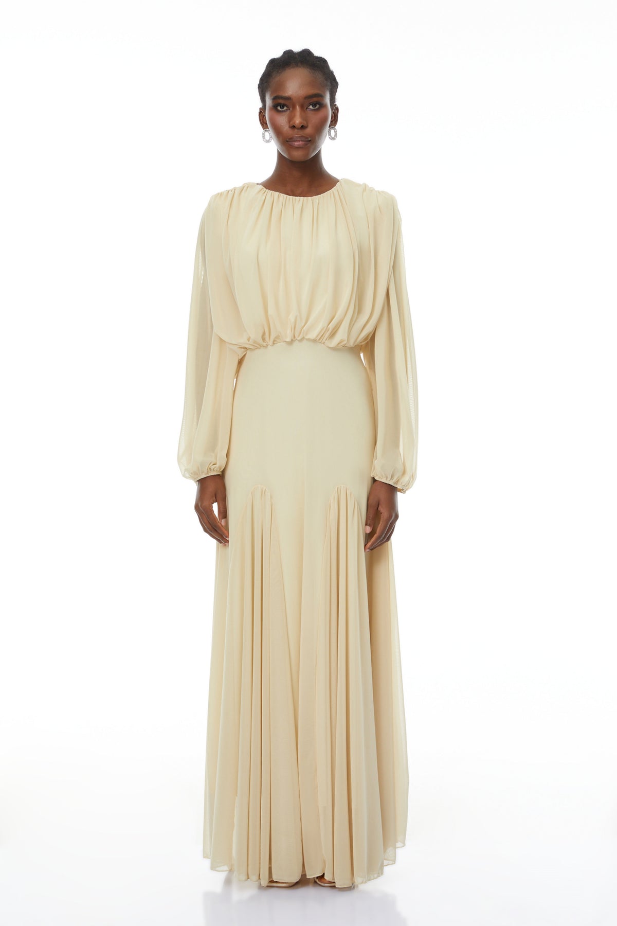 Annabelle Yellow Lantern Sleeve Pleated Maxi Dress