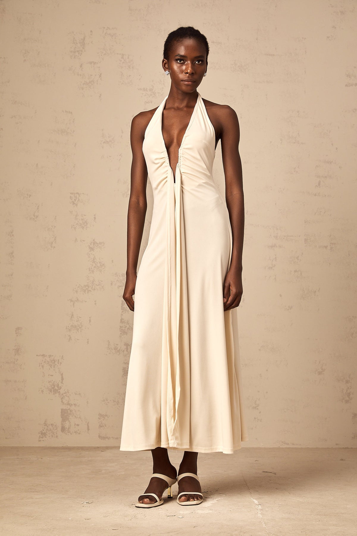 Géraldine white deep V-neck draped maxi dress (Final Sale-US Only)