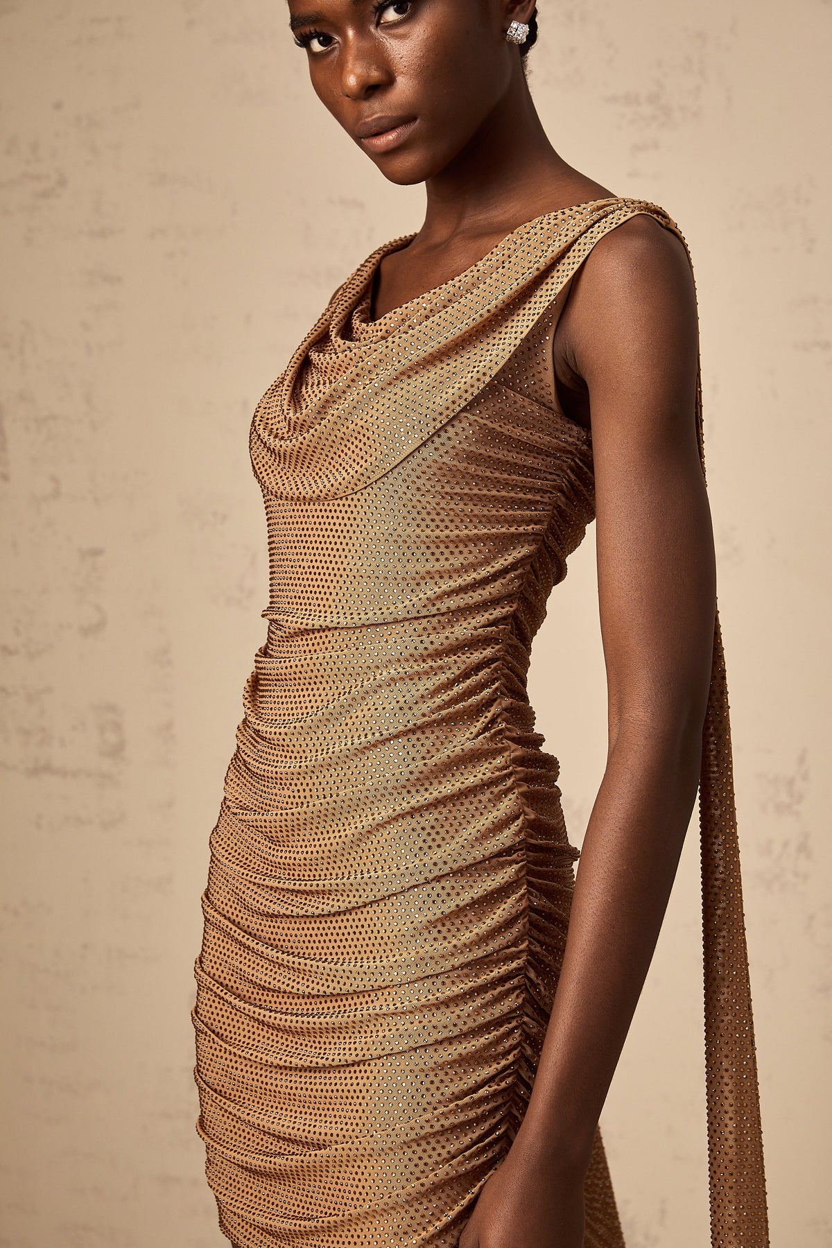 Jacqueline brown rhinestone mini dress
