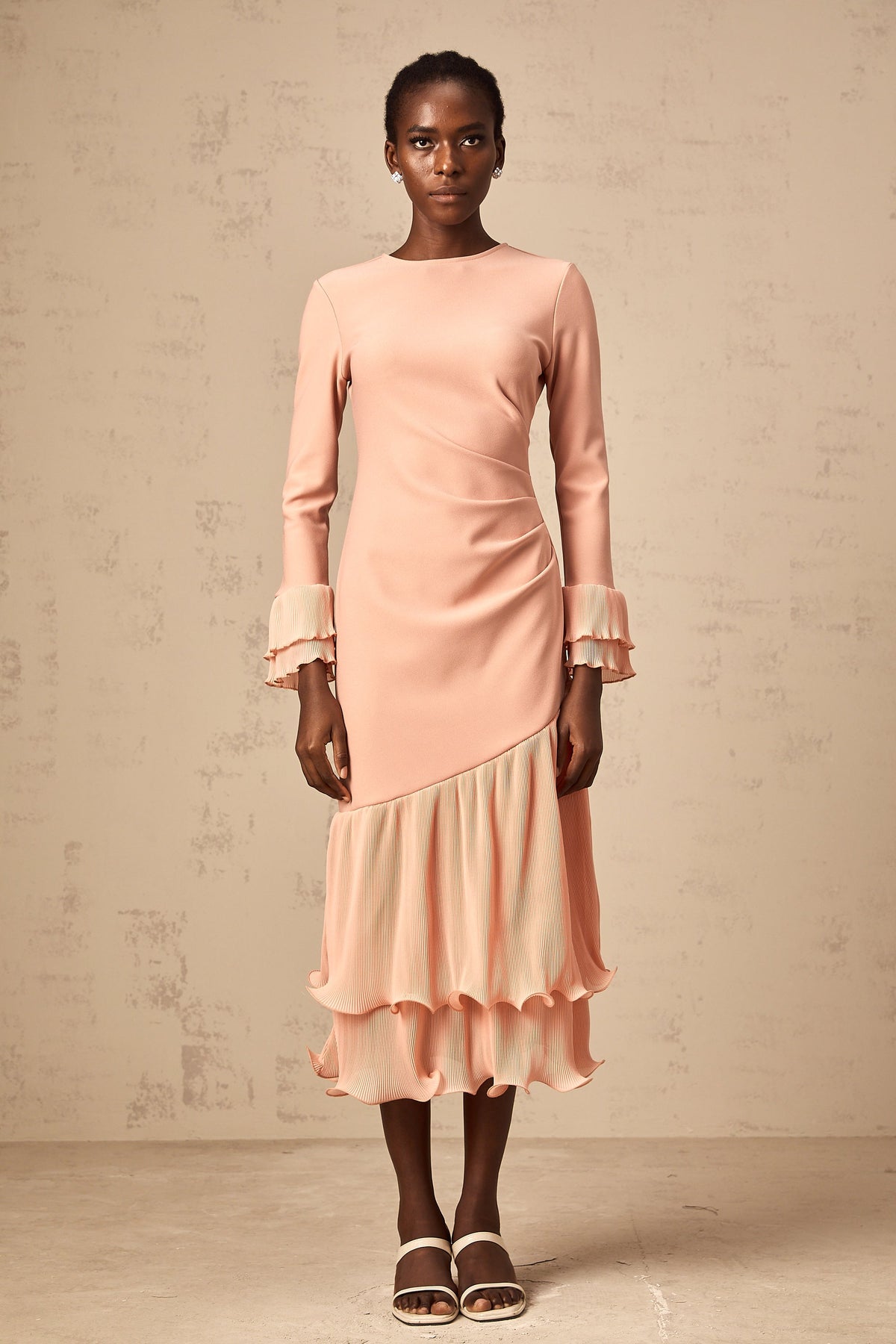 Fleurida ruffled-trim panelled midi dress in Pink (Final Sale)