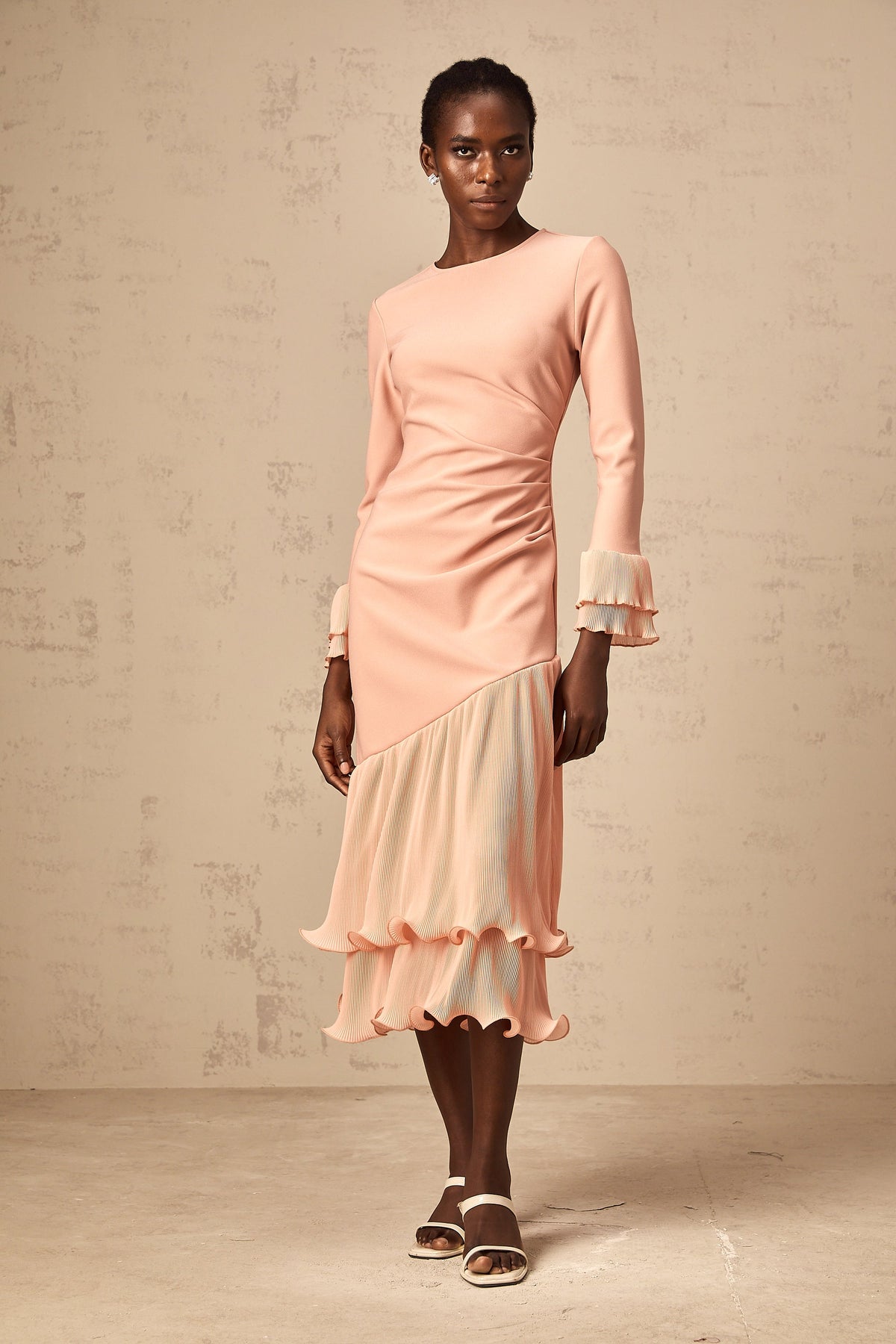 Fleurida ruffled-trim panelled midi dress in Pink (Final Sale)