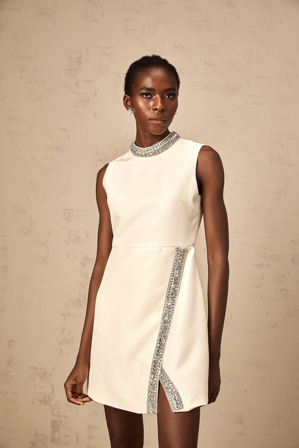 Babette white crystal-embellished mini dress