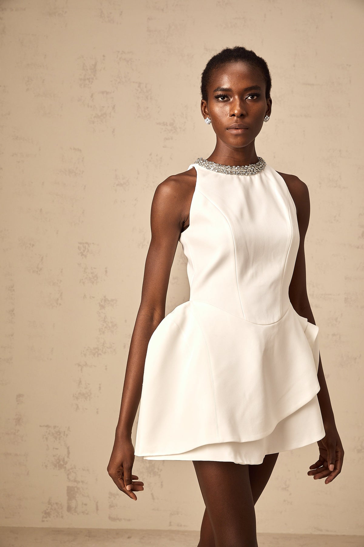 Denise white crystal layered mini dress