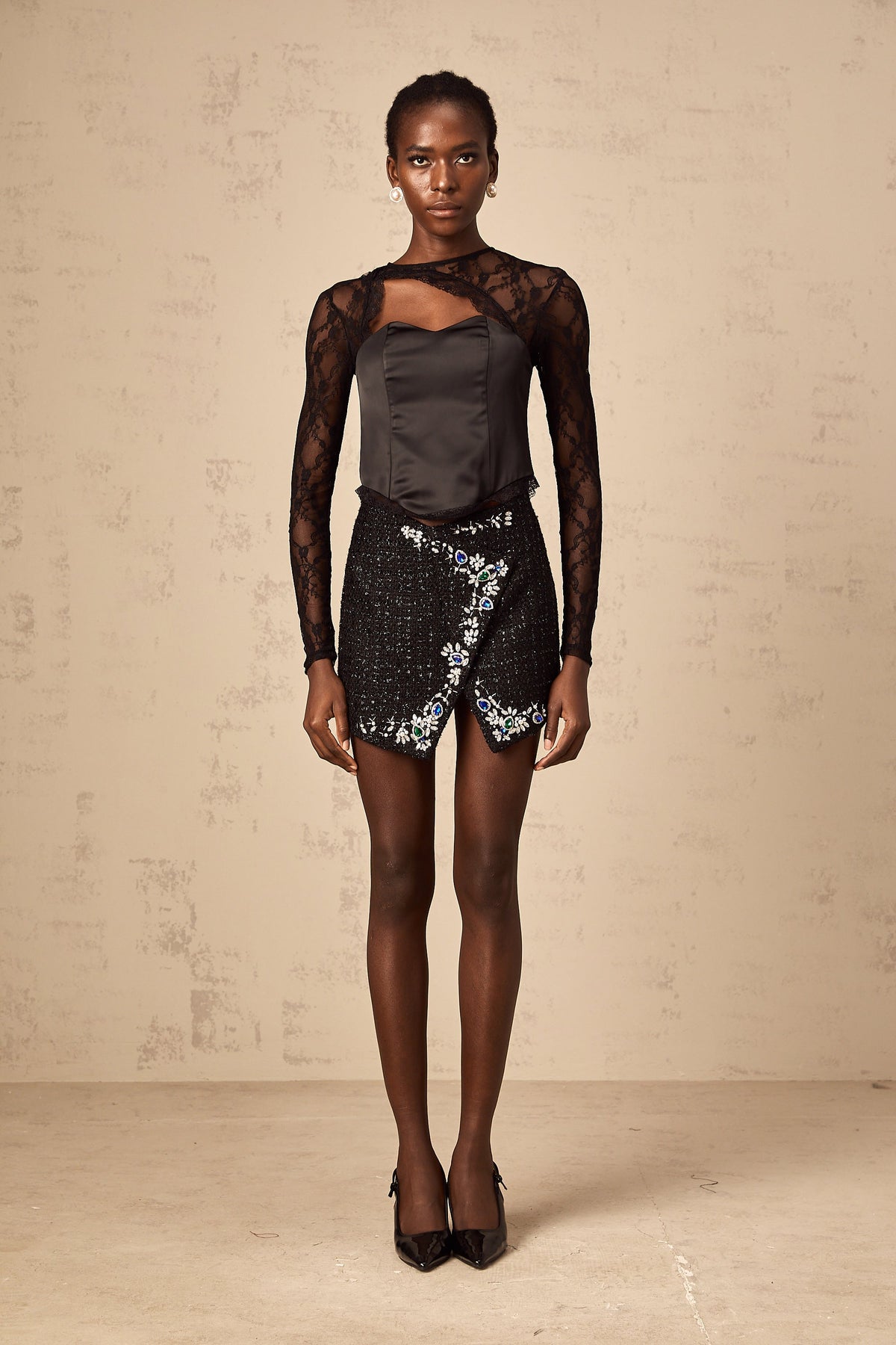 Georgia black cut-out lace top