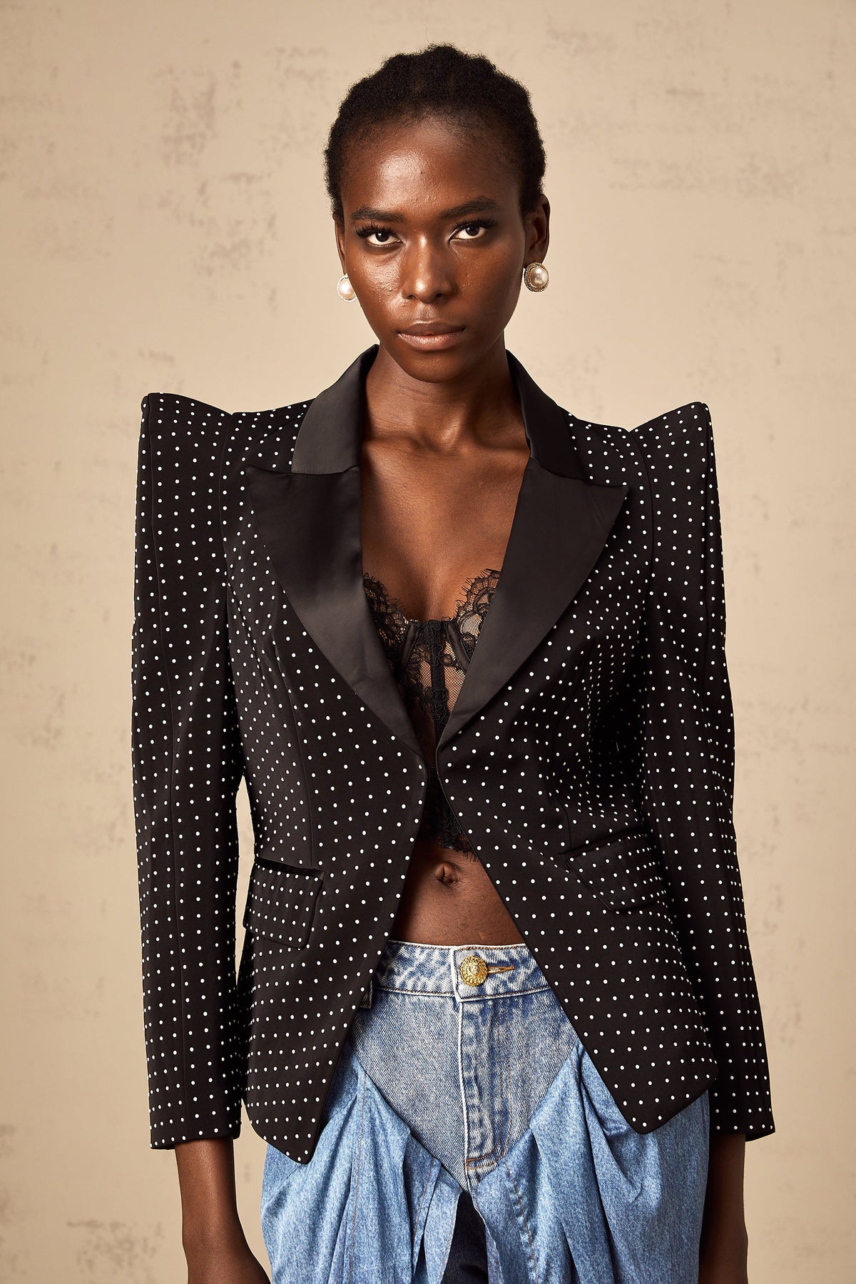 Dorothée black polka-dot blazer