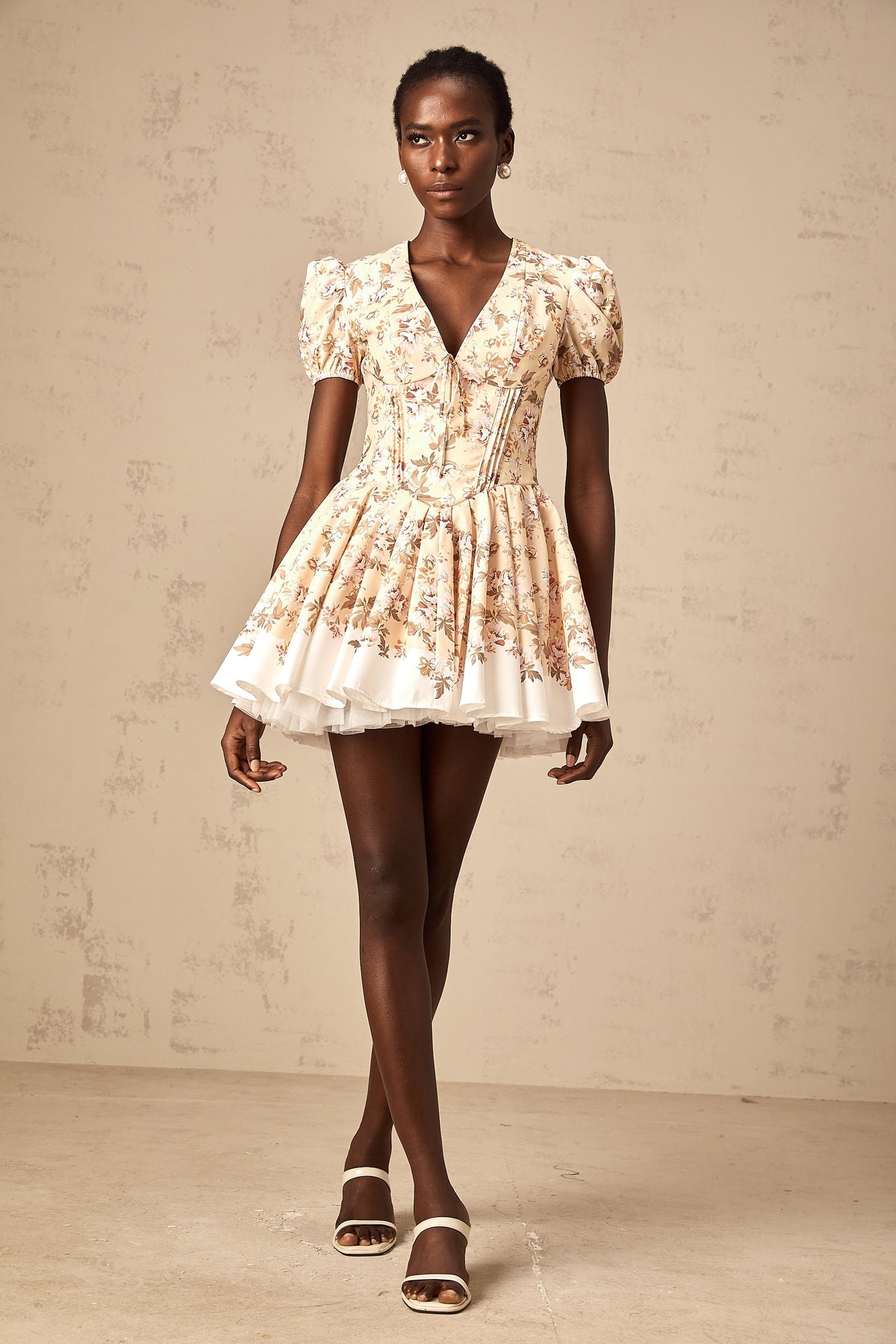 Alizée yellow floral-print pleated mini dress (Final Sale-US Only)