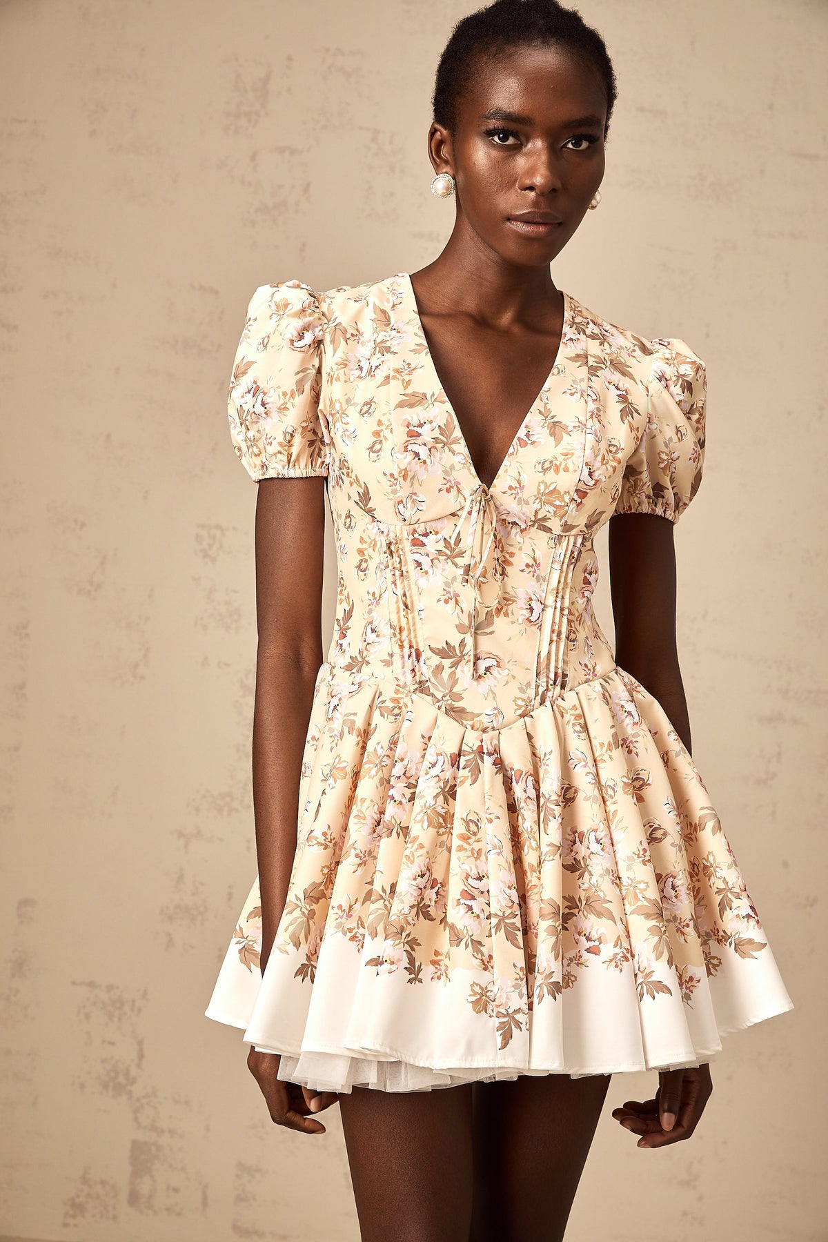 Alizée yellow floral-print pleated mini dress (Final Sale-US Only)