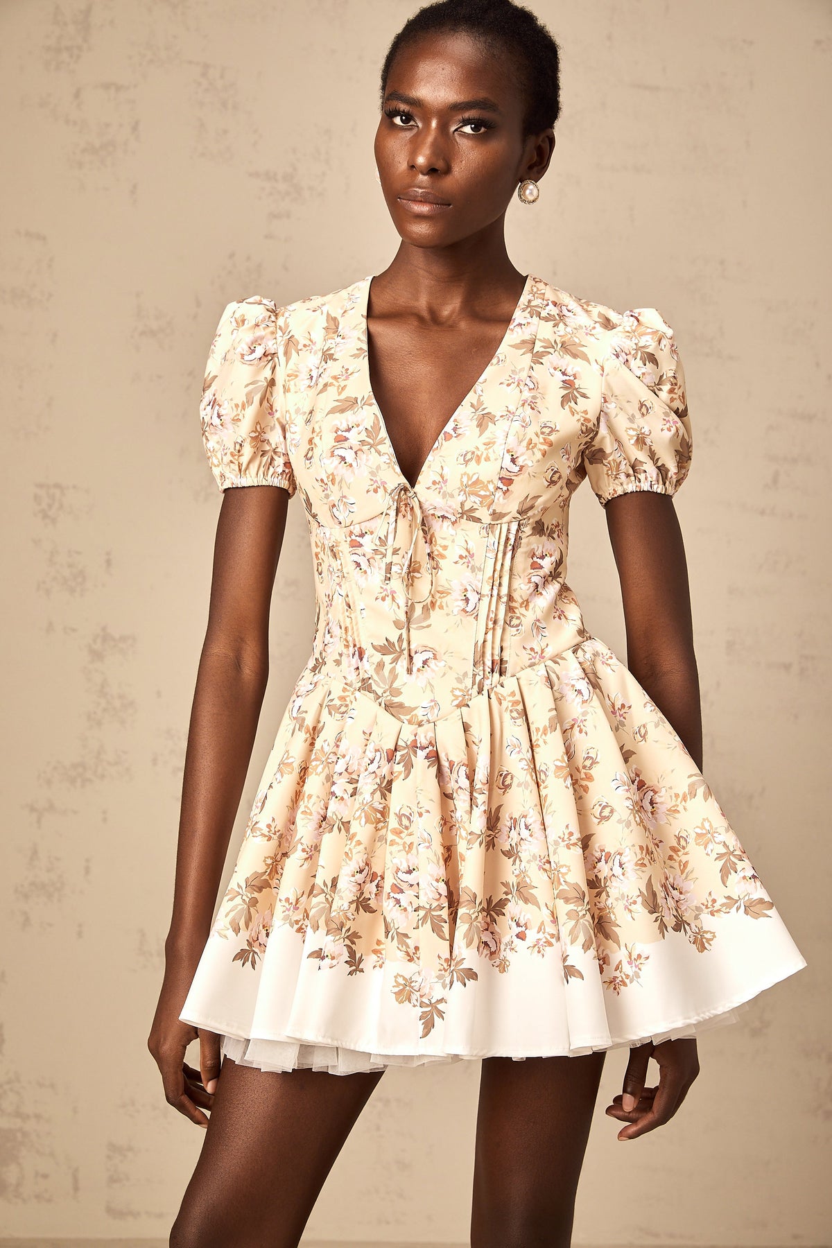 Alizée yellow floral-print pleated mini dress (Final Sale-US Only)