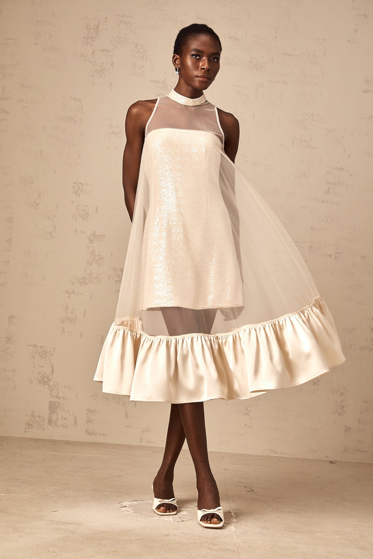 Josette tulle-panel sequined layered midi dress